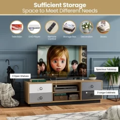 Costway 55'' TV Stand Entertainment Media Center W/ Storage Cabinets Adjustable Shelves -Online Furniture Store GUEST 95078d5a 8533 4b9e b5eb 035dff8eb0b0