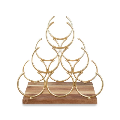Twine Pyramid 6 Bottle Wood Wine Rack, Holds 6 Standard Wine Bottles, Wood Base, Gold 2 Twine Pyramid 6 Bottle Wood Wine Rack, Holds 6 Standard Wine Bottles, Wood Base, Gold - Image 2