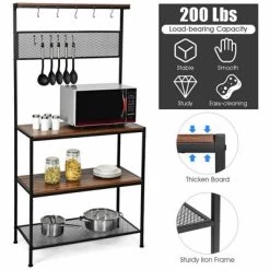 Costway 4-Tier Kitchen Bakers Rack Microwave Oven Stand Industrial W/Hooks & Mesh Panel -Online Furniture Store GUEST 96e817ec 1980 4bbf 9780 77c478d51a6f