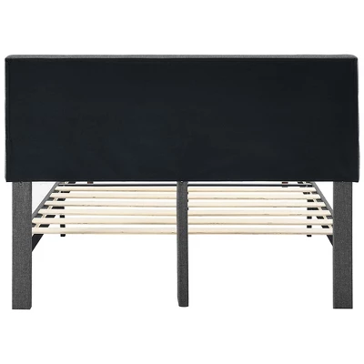 BIKAHOM Upholstered Platform Bed With Square Stitch Headboard, Dark Grey 2 BIKAHOM Upholstered Platform Bed With Square Stitch Headboard, Dark Grey - Image 2