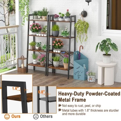 Tangkula 4-Tier Ladder Bookshelf Industrial Wooden Bookcase With Metal Frame Anti-Toppling Device Rack Rustic Brown/Gray Oak 5 Tangkula 4-Tier Ladder Bookshelf Industrial Wooden Bookcase With Metal Frame Anti-Toppling Device Rack Rustic Brown/Gray Oak - Image 5