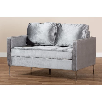 Baxton Studio Clara Velvet Fabric Upholstered 2 Seater Loveseat Gray - BaxtonStudio 6 Baxton Studio Clara Velvet Fabric Upholstered 2 Seater Loveseat Gray - BaxtonStudio - Image 6