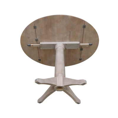 Alexandra Round Dual Drop Leaf Pedestal Table Washed Gray Taupe - International Concepts 6 Alexandra Round Dual Drop Leaf Pedestal Table Washed Gray Taupe - International Concepts - Image 6