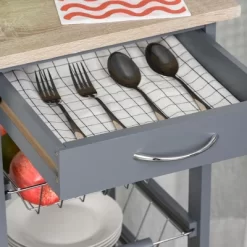 HOMCOM 32.25" Wooden Rolling Kitchen Storage Cart, Kitchen Island With Storage Drawer And Baskets On 360° Swivel Wheels -Online Furniture Store GUEST 98996e3a eb46 4f22 8f57 7aa9eceaaa36