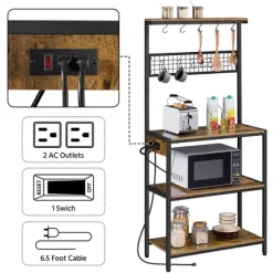 Yaheetech 67.5" H Baker’s Rack With Power Outlet For Kitchen Storage, Rustic Brown -Online Furniture Store GUEST 998facc5 624c 4e6d a6f3 bc6becafab4e
