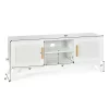 Costway TV Stand Entertainment Media Console W/ 2 Rattan Cabinets & Open Shelves