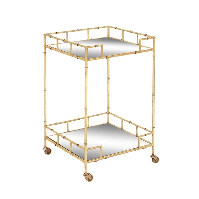 Contemporary Square Bar Cart With 2 Mirrored Trays Gold - Olivia & May 2 Contemporary Square Bar Cart With 2 Mirrored Trays Gold - Olivia & May - Image 2