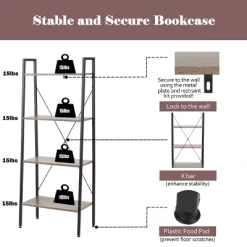 LuxenHome 4-Shelf 58.3" X 23.62" W Wood And Metal Ladder Bookcase. -Online Furniture Store GUEST 9daf9253 5f00 47b3 9e44 873095333f4c