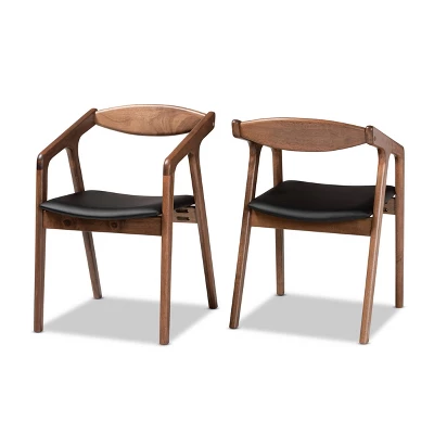 2pc Harland Faux Leather Upholstered And Wood Dining Chair Set - Baxton Studio 9 2pc Harland Faux Leather Upholstered And Wood Dining Chair Set - Baxton Studio - Image 9