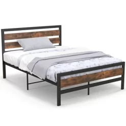 Costway Full/Queen Industrial Metal Platform Bed Frame Rustic Headboard Mattress Foundation -Online Furniture Store GUEST 9e895dd0 b54a 4526 a930 e7efe8713595