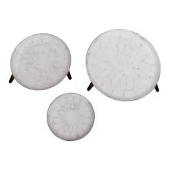 Set Of 3 Mango Wood Bowl Top Side End Coffee Tables With Angled Tripod Base White/Brown - The Urban Port