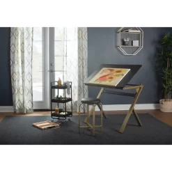 2pc Stellar Drawing Table With 36" Adjustable Top With Stool Set Black/Gold - Studio Designs -Online Furniture Store GUEST a149dfc7 2d4b 4ebd 929c 003c88f09a60
