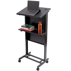 Stand Up Desk Store Mobile Adjustable Height Rolling Lectern Podium With Heavy Duty Steel Frame