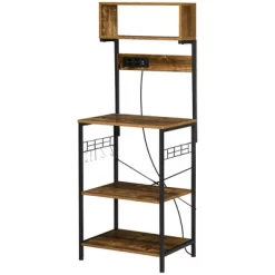 HOMCOM Kitchen Baker's Rack With Power Outlet, USB Charger, Microwave Stand, Coffee Bar With Adjustable Shelves, 5 Hooks, Rustic Brown -Online Furniture Store GUEST a2da96e7 fdd3 4a80 afe5 21878c0dfc30