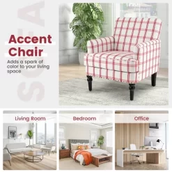 Tangkula Modern Accent Armchair Upholstered Single Sofa Chair W/ Rubber Wood Legs Red Checkerboard -Online Furniture Store GUEST a352f1e5 7903 47ed a096 5674539fd85e