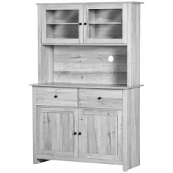 HOMCOM 63.5" Kitchen Buffet With Hutch, Pantry Storage Cabinet With 4 Shelves, Drawers, Framed Glass Doors, Open Microwave Countertop, Ash Gray -Online Furniture Store GUEST a45bb00f bf3c 46cf 94f0 15aa0b4cfe9a