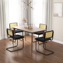 Costway Dining Chairs Set Rattan Upholstered Dining Chairs With Cane Back&Metal Base