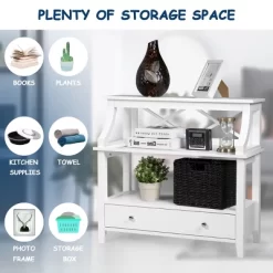 3 Tier Storage Rack End Table Side Table W/Slide Drawer Multipurpose Rack White -Online Furniture Store GUEST a626b557 6575 48ec 9f22 89e5252f821b