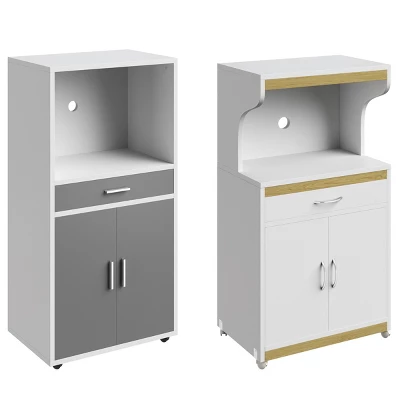 Microwave Stand With Drawer – Rolling Storage Cabinet With Doors And Locking Wheels – Freestanding Kitchen Storage By Lavish Home (White And Gray) 2 Microwave Stand With Drawer – Rolling Storage Cabinet With Doors And Locking Wheels – Freestanding Kitchen Storage By Lavish Home (White And Gray) - Image 2