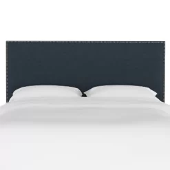 Queen Bella Nail Button Border Headboard Navy Linen/Pewter - Skyline Furniture