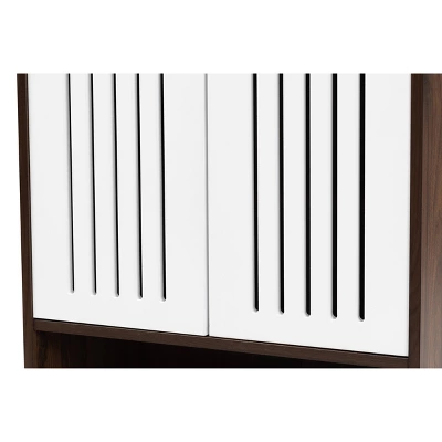 2 Door Meike Two-Tone Wood Shoe Cabinet Walnut/White - Baxton Studio 4 2 Door Meike Two-Tone Wood Shoe Cabinet Walnut/White - Baxton Studio - Image 4