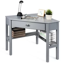 Costway Triangle Computer Desk Corner Office Desk Laptop Table W/ Drawer Shelves Rustic Grey -Online Furniture Store GUEST aa0032ce 7cd5 4f66 8d97 1cc732a56e6f