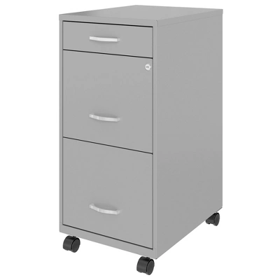 Space Solutions 18 Inch Wide Metal Mobile Organizer File Cabinet For Office Supplies & Hanging File Folders W/ Pencil Drawer & 3 File Drawers, Silver 2 Space Solutions 18 Inch Wide Metal Mobile Organizer File Cabinet For Office Supplies & Hanging File Folders W/ Pencil Drawer & 3 File Drawers, Silver - Image 2