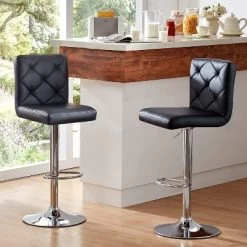 Hywela Bar Stools, Modern PU Leather Adjustable Swivel Barstools, Armless Kitchen Island Counter Bar Stools With Bigger Base, Set Of 2,Comfy- The Pop Home