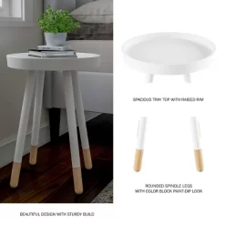 Hastings Home Mid-Century Modern Round Wooden End Table With Tray Top - White/Natural -Online Furniture Store GUEST aaf29e60 f2b2 4ca9 97ae 351a2498a246