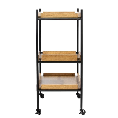 Jengarn Rolling Bar Cart Natural/Black - Aiden Lane 5 Jengarn Rolling Bar Cart Natural/Black - Aiden Lane - Image 5