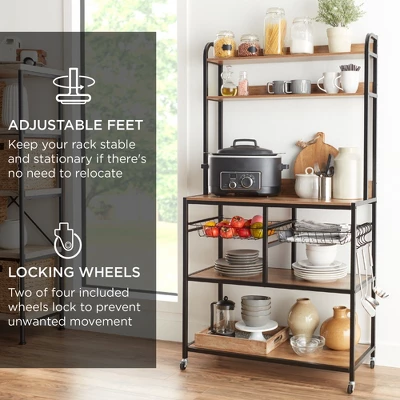 Best Choice Products 67in Counter-Height Baker's Rack W/ Locking Wheels, Adjustable Feet, 2 Wire Baskets 1 Best Choice Products 67in Counter-Height Baker's Rack W/ Locking Wheels, Adjustable Feet, 2 Wire Baskets