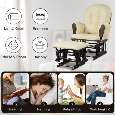 Costway Glider And Ottoman Cushion Set Wood Baby Nursery Rocking Chair 6 Costway Glider And Ottoman Cushion Set Wood Baby Nursery Rocking Chair - Image 6