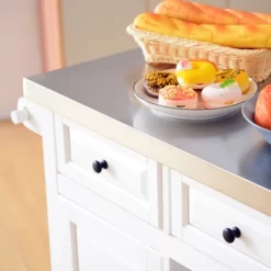 HOMCOM Rolling Kitchen Island On Wheels With Stainless Steel Top, Spice Rack & Drawers, Utility Portable Multi-Storage Cart On Wheels -Online Furniture Store GUEST af546dda 3d1e 4c84 ae3b e92b961a8a2c