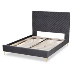 Fabrico Velvet Fabric Upholstered And Metal Platform Bed - Baxton Studio -Online Furniture Store GUEST af570355 e7fa 4a48 b0bc 0c600bdb3aff