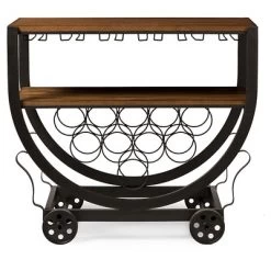 Triesta Antiqued Vintage Industrial Metal & Wood Wheeled Wine Rack Cart - Baxton Studio