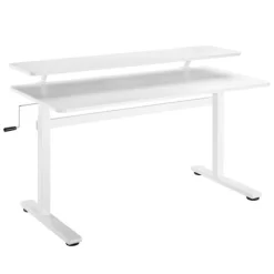 Tranzendesk Standing Desk With Clamp-On Shelf - 55" Sit To Stand Workstation With 55” Monitor Stand - White - Stand Steady