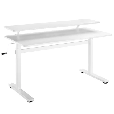 Tranzendesk Standing Desk With Clamp-On Shelf - 55" Sit To Stand Workstation With 55” Monitor Stand - White - Stand Steady 1 Tranzendesk Standing Desk With Clamp-On Shelf - 55" Sit To Stand Workstation With 55” Monitor Stand - White - Stand Steady