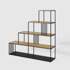 55.5" Modern 4 Shelf With Metal Bar Room Divider Bookcase Coastal Oak/Black - Saracina Home -Online Furniture Store GUEST b0dd5f61 84fc 4575 9f0d 8fd93ec26adc