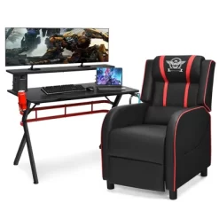 Costway Gaming Desk & Chair Set 48'' Computer Desk & Massage Recliner Chair Black + White/Blue/Pink/Red -Online Furniture Store GUEST b11fe97e 9b27 4d94 8d7d b86241673d04