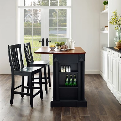 Coventry Drop Leaf Top Kitchen Island With School House Stools Black - Crosley 3 Coventry Drop Leaf Top Kitchen Island With School House Stools Black - Crosley - Image 3