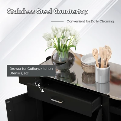 Costway Kitchen Island Cart Rolling Utility Trolley Stainless Steel Top Wine Rack 5 Costway Kitchen Island Cart Rolling Utility Trolley Stainless Steel Top Wine Rack - Image 5