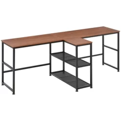 HOMCOM 83" Two Person Computer Desk With 2 Storage Shelves, Double Desk Workstation With Book Shelf, Long Desk Table For Home Office, Dark Walnut -Online Furniture Store GUEST b24c5d02 5304 4cae bce7 0437e0f40154