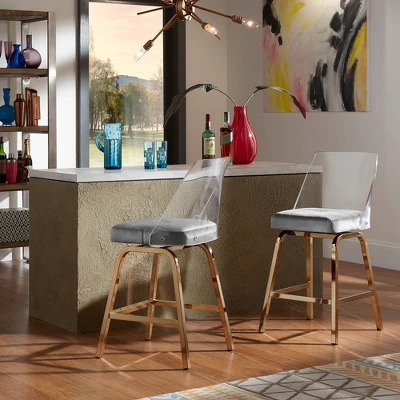 Set Of 2 24" Svana Champagne Gold Finish Velvet Swivel Counter Height Barstools - Inspire Q 1 Set Of 2 24" Svana Champagne Gold Finish Velvet Swivel Counter Height Barstools - Inspire Q