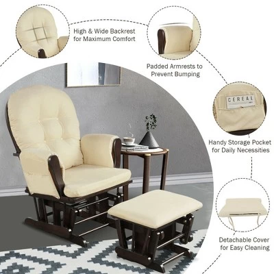 Costway Glider And Ottoman Cushion Set Wood Baby Nursery Rocking Chair 9 Costway Glider And Ottoman Cushion Set Wood Baby Nursery Rocking Chair - Image 9