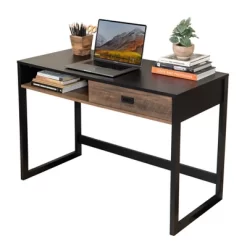Oslo Contemporary Studio Workstation Desk With Drawer Black/Brown - Danya B. -Online Furniture Store GUEST b4e6239f dbdf 4b6e afb6 72e8dc8483de