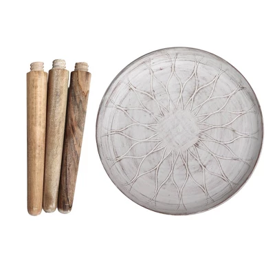 Set Of 3 Mango Wood Bowl Top Side End Coffee Tables With Angled Tripod Base White/Brown - The Urban Port 2 Set Of 3 Mango Wood Bowl Top Side End Coffee Tables With Angled Tripod Base White/Brown - The Urban Port - Image 2