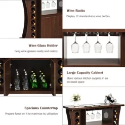Costway Rolling Buffet Sideboard Wooden Bar Storage Cabinet W/ Wine Rack & Glass Holder -Online Furniture Store GUEST b6de4358 105f 4a6f b518 4652d6df0303