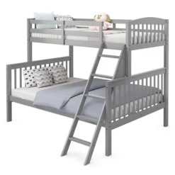 Costway Twin Over Full Bunk Bed Rubber Wood Convertible With Ladder Guardrail -Online Furniture Store GUEST b70d9732 5278 4c53 82ed 1de05556a199