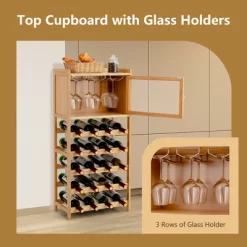 Costway 20-Bottle Bamboo Wine Rack Cabinet Freestanding Display Shelf W/ Glass Hanger -Online Furniture Store GUEST b7abbb03 6269 4181 a058 dc68ce7dd5a0