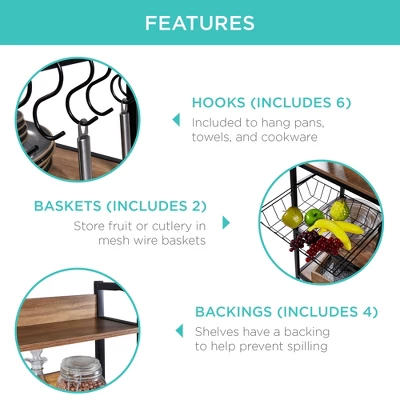 Best Choice Products 67in Counter-Height Baker's Rack W/ Locking Wheels, Adjustable Feet, 2 Wire Baskets 4 Best Choice Products 67in Counter-Height Baker's Rack W/ Locking Wheels, Adjustable Feet, 2 Wire Baskets - Image 4